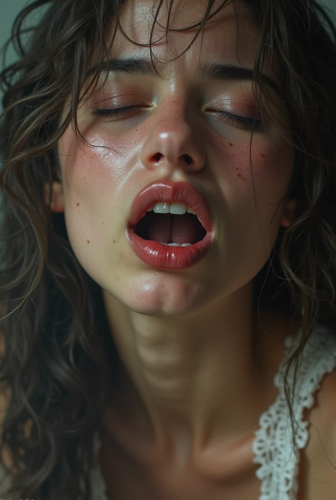 1girl, realistic, brunette,
portrait, face closeup, open mouth, mouth open, wide open, wearing satin pajamas, white background, looking at us,
<lora:barb-synth-sd15-lora-1:1>