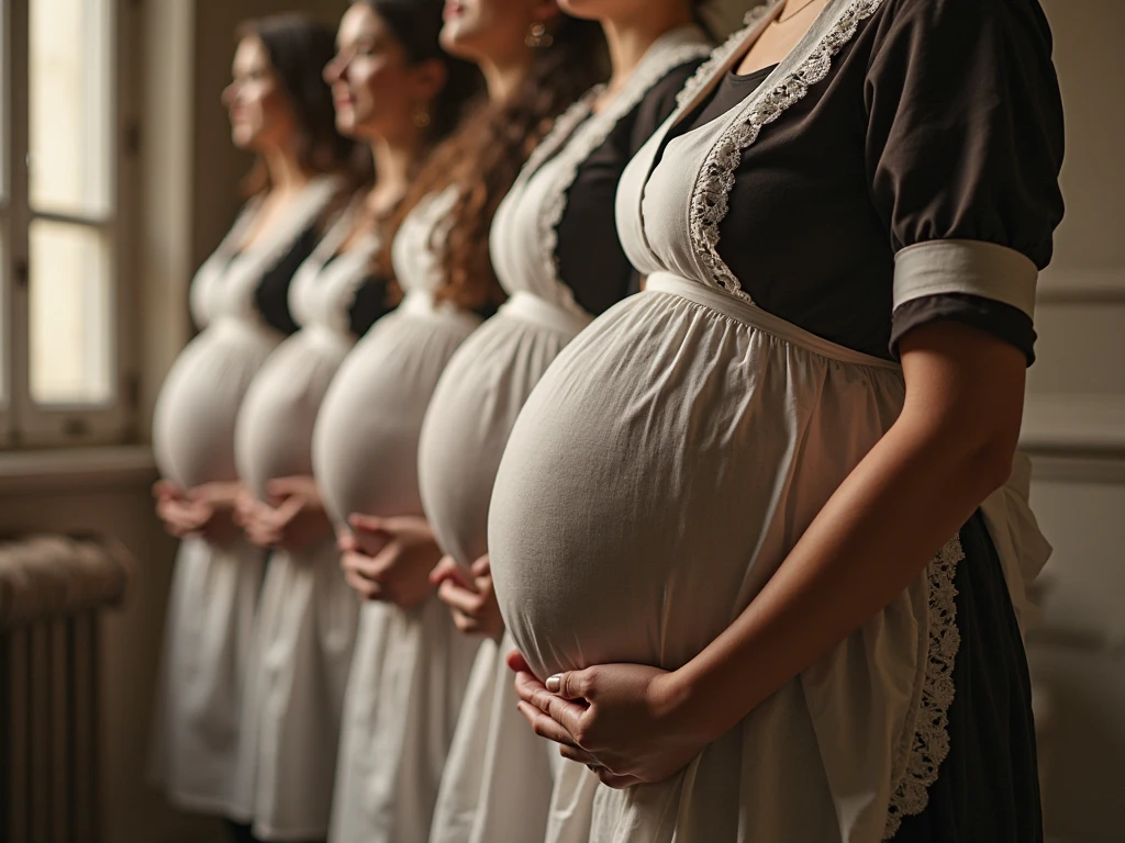 At the church、Wearing a tiara、Wearing a thin wedding dress、With huge breasts、Three beautiful white pregnant women with large bellies measuring 500cm in circumference stand side by side, exposing their nipples and crotches.