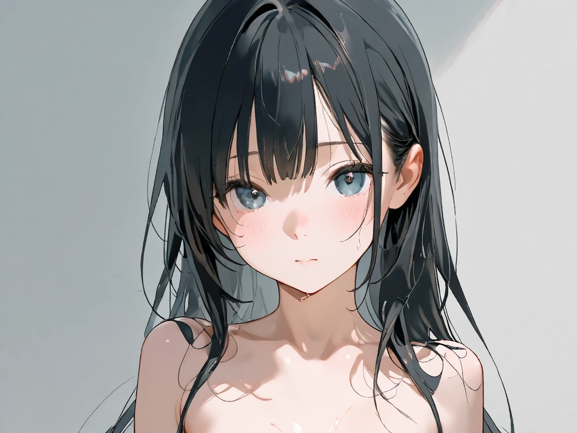 ((Highest quality)), ((masterpiece)), (detailed),((nymph)),10 years old, Black Hair,(Childish face),((Straight Hair)), shiny hair, Girl ,Medium Breasts, ((Naked)),(topless), ((Blue eyes)),half-smile , Sunlight, from_behind, ((arched back)), (close_up) ,upper body ,Many Stars ,Lots of bubbles,