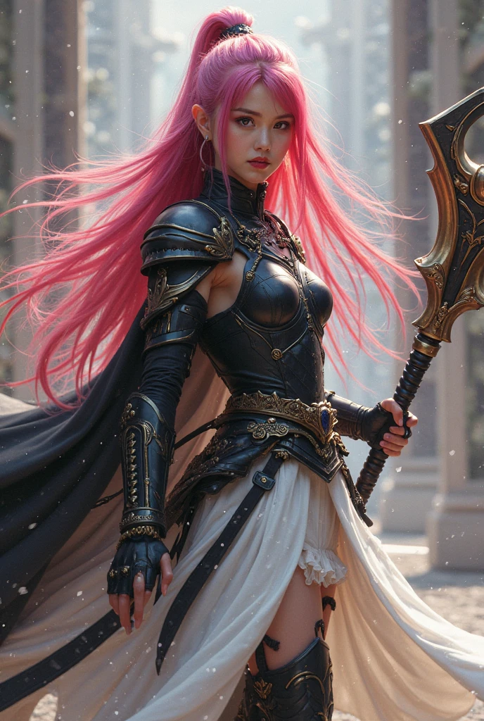Final boss Pink haired woman Dual wielding Swordsman Beautiful woman