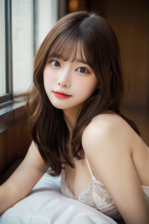 table top, highest quality, shape, Super detailed, finely, High resolution, 8k wallpaper, perfect dynamic composition shape, beautiful and detailed eyes, Down jacket,wavy hair,small breasts natural color lip, bold sexy pose,smile、20 year old girl、cute、sexy shot looking at camera,Raw photo,messy hair