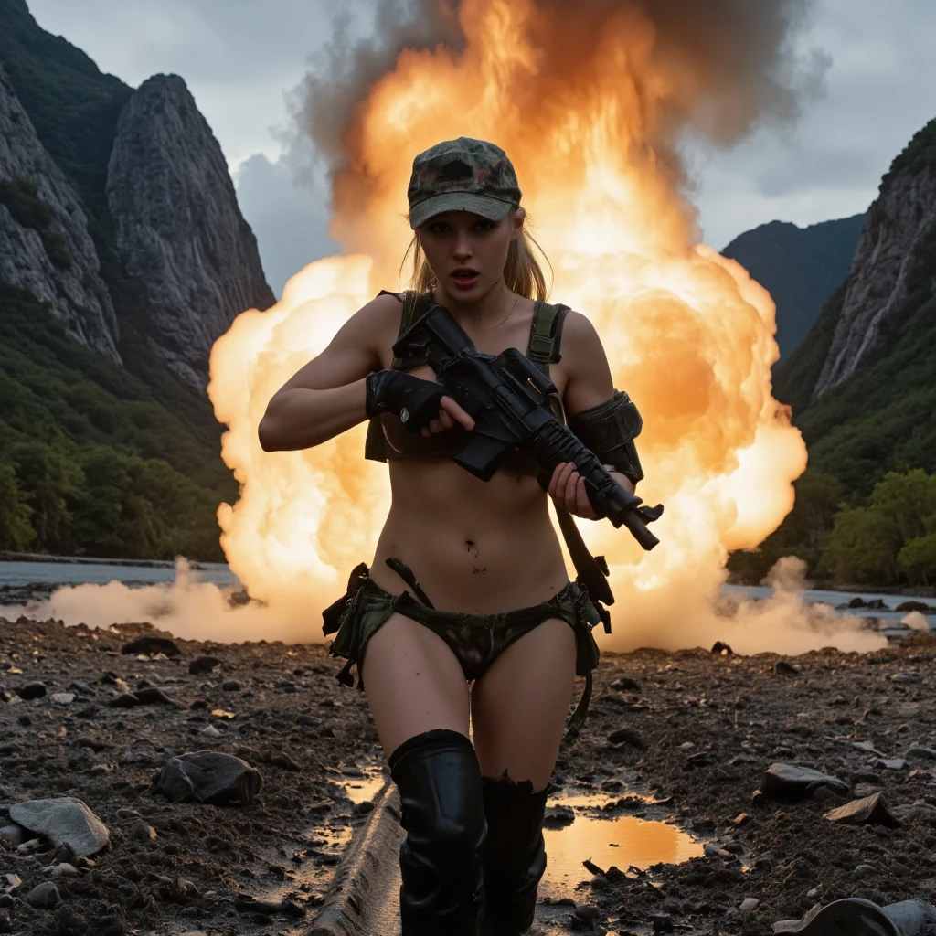 six pack woman sit on a tank on cave
