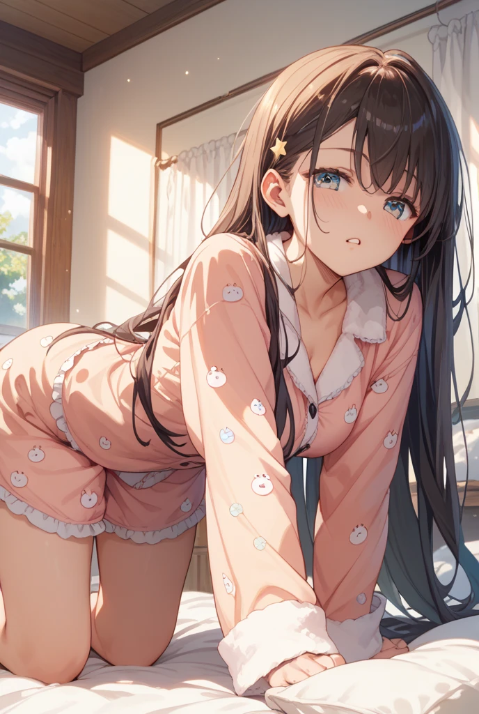 Highest quality, Super Resolution, 8k, (Delicate expression), One beautiful junior high school girl, chibichara, very cute, Cute face, Baby Face, Lustrous brown hair, Pigtails, The perfect human body, She is completely naked, (Small breasts), Small breasts, The nipples and areola are pale pink., Looking up, Very embarrassed, She has a man's penis pressed against her cheek, Uncontrollable sexual desire. She shows you her panties, I want you to touch my pussy, Begging, Spread your legs wide, Immoral poses, Immoral Eros, Bedroom, On the bed, Make a man crazy, Immature female body, Moist eyes, Tears well up in my eyes, A lewd act only shown to you, She's lustful, Very embarrassed, She feels so horny, Feels good, Her pussy juice is oozing thinly from excitement.,