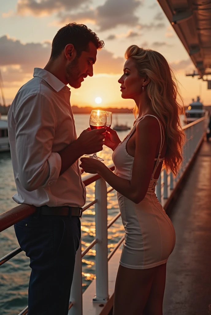 Romantic couple kissing in the wind,Boys and girls,glowing stars,Glow effects,Heart-shaped bubbles,the night,On a cruise ship,The face is clear and accurate,detail in face,super-fine,beachside,16K resolution,high qulity,电影灯光,High picture detail,dynamic viewing angle,Detailed pubic hair,Epic shooting,oc rendered