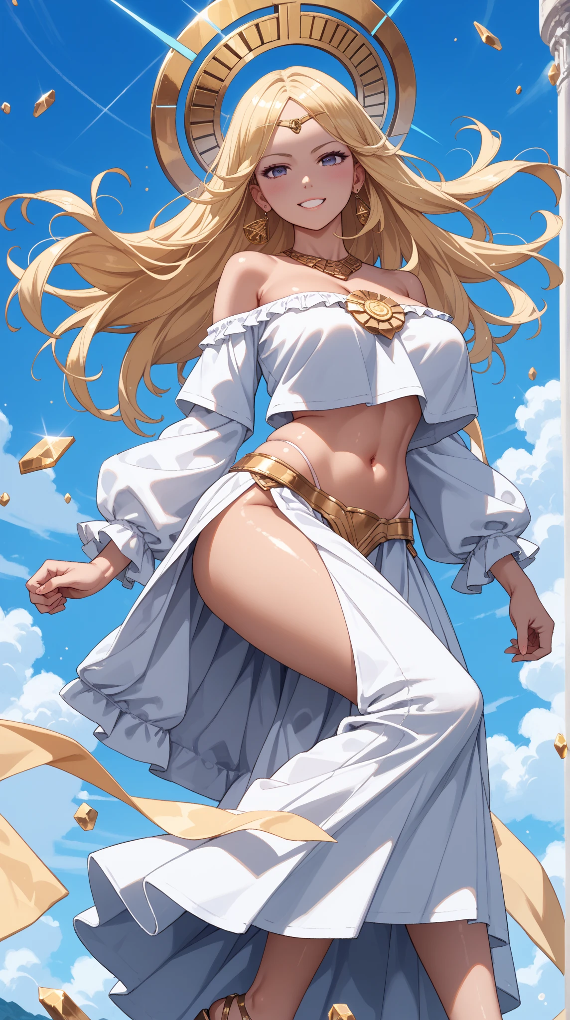 A girl with golden hair and short height and breasts are big breasts and pale skin