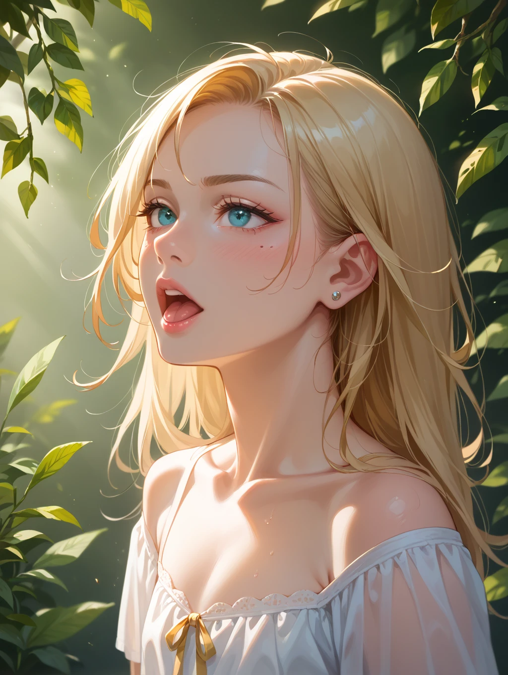 A beautiful naked woman, highly detailed portrait, hyperrealistic, ethereal skin, flowing hair, delicate facial features, serene expression, soft lighting, natural setting, lush greenery, golden hour, cinematic composition, photorealistic, 8k, masterpiece