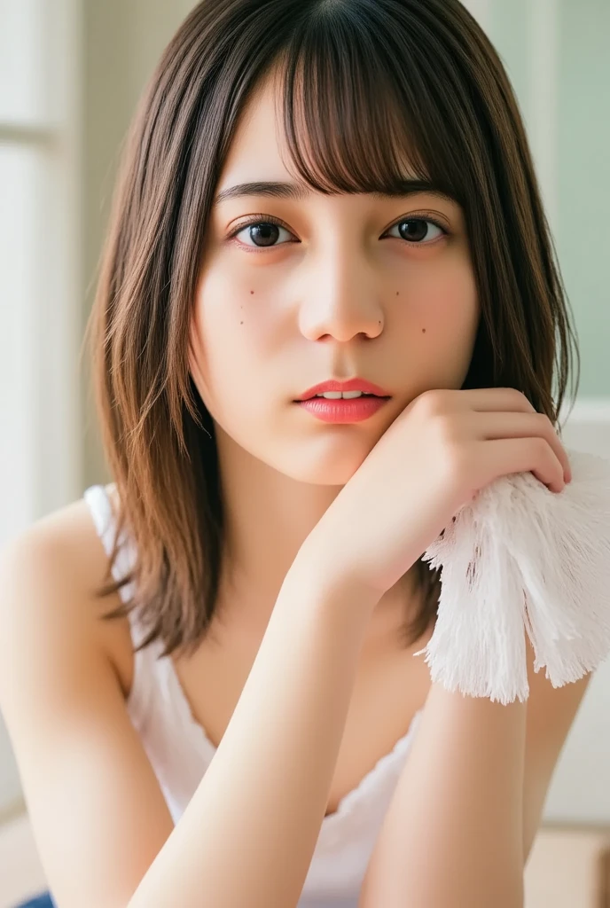 (Girl sitting on chair:1.2、Spread your legs、Spread your legs)、((Ruffled blouse、Pleated mini skirt:1.5、Wearing knee-high socks:1.4、Detailed white panties、cameltoe)、the wind is strong、(Realistic、Like a photograph、Live Action、8k, Realistic, RAW Photos, Best image quality: 1.4), Single-lens reflex camera、RAW Photos, Highest quality, Realistic, Highly detailed CG Unity 8k wallpaper, Written boundary depth, Cinematic Light, Lens flare, Ray Tracing, Realistic background、((ultra high density skin))、 16-year-old girl、Cute Japanese Girl、(whole body:1.5)、Very detailedな顔,avert your eyes:1.1、(short hair:1.2、Shortcuts:1.4)、I like that style、stylish、Very detailed、Pay attention to the details、Perfect outfit、(Sunburned skin)、Front view、Accurate hands、Accurate legs、Detailed hands and fingers、Anatomically correct body、Thin legs、Thin thighs、Large Breasts
