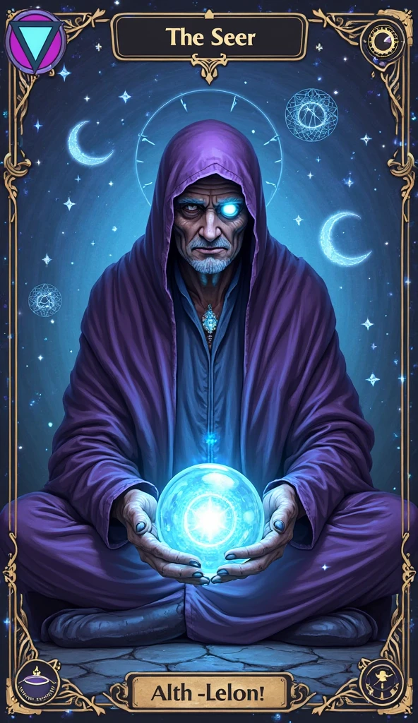 Astrologer,Metal photo frame,card,tarot cards:1.37.Mysterious fortune teller in cloak,Finger taps an array of tarot cards in the air,Mystical symbols and elements,Ancient mysterious atmosphere,Realistic illustration details,A work full of vitality and energy,Dark Style,Gothic style