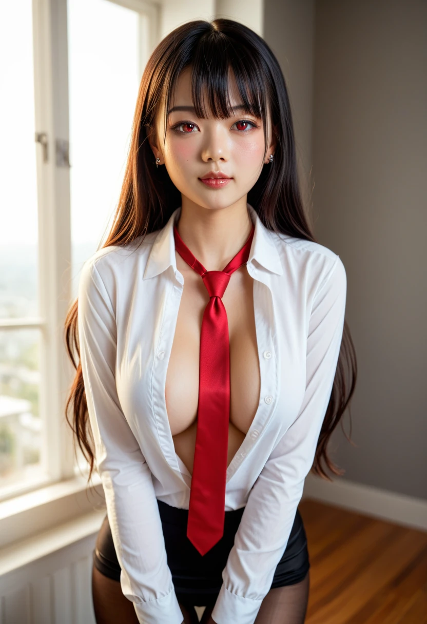 (Pretty Asian girl, idol, extremely detailed CG, 8K High Quality, Depth of field, Cinematic Light, Lens Flare, Ray tracing, beautiful lips, lots of cute soft freckles, beautiful eyes, intricate detail face, ultra detailed skin, 1girl, beautiful detailed eyes, seductive sharp eyes,(charming smile: 1.2), smooth white skin, in the dark, deep shadow, front shot, face forward, big eyes, ((dark brown eyes)), random position, pale skin, flashy orange hair, flashy rainbow colored bangs, orange eyebrows), thin waist, thin legs, very small perky breasts, detailed cleavage, looking at viewer, tattoos, wear low waist red tartan skirt, tight top that matches skirt, (wear high thighs stockings with hangers from under her skirt), ((wide gap between thighs:1.6)), (full figure:0.9), hips up, wear cat ears headband, earrings, piercings, navel piercing, jewelry, lots bracelets), ((at a rave club)), (Intense sex appeal of young women), small shoulders, Double Eyelids, very large crotch gap, (micro mini skirt:1.2), makeup, cosplay, ((school uniform), (unbuttoned a white (long shirt) revealing red lace bra: 1.3)), breasts pushing against her bra,
An Asian girl, exhibiting idol-like features, emerges from the depths of shadow in an extremely detailed CG Unity 8K wallpaper. Her beautifully sculpted face boasts intricate details, with ultra-detailed skin that appears almost alive