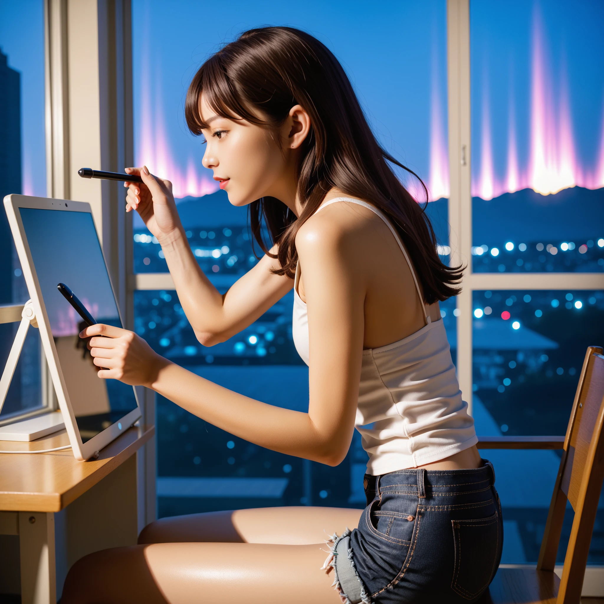 (Best quality, 8k, 32k, Masterpiece, UHD:1.2) "Generate a captivating artwork featuring a young Japanese girl model with short, sleek black hair styled in a chic bob haircut. Envision her bathed in dramatic cinematic lighting, creating an atmosphere of allure and mystery. Emphasize a romantic aesthetic vibe, showcasing the model in a poised and elegant pose that evokes a sense of intimacy and sophistication. Utilize warm and soft tones to enhance the romantic ambiance, and consider incorporating elements like flowing fabrics or flowers to add a touch of ethereal beauty. Capture the essence of romance and beauty through the model's expression, the play of light and shadows, and the overall aesthetic, creating a visually compelling and emotionally resonant piece." (perfect eyes), flawless skin, flawless face, cinematic, tight body, ((well-proportion female hands)), ((female hands with five digits))