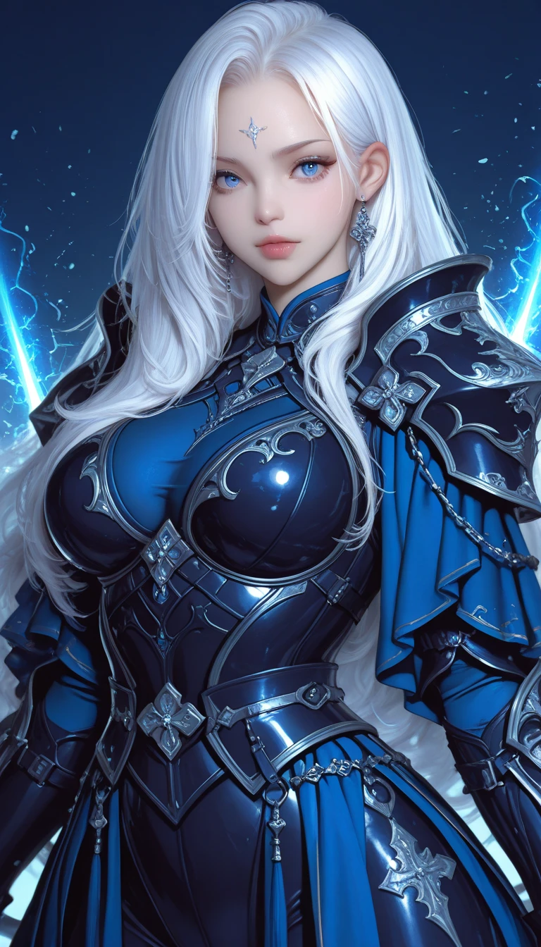 8K,Close-up of a woman in a silver and blue dress、 Chengwei Pan on Artstation、 Yang J 作、 Detailed fantasy art、Stunning character art、 Fan Art Best Art Station、 Magnificent exquisite character art、 Beautiful armor、Highly detailed Artgerm、 Detailed Digital Animation Art、 Artgerm on ArtStation Pixiv、 Girl in Armor,
