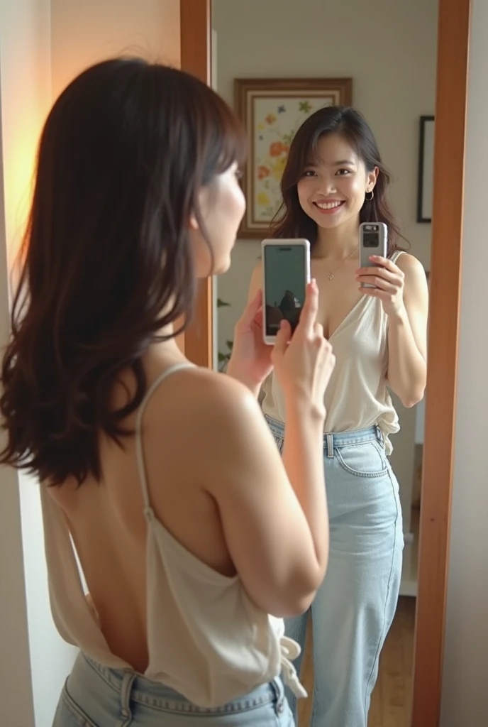Acute Korean girltaking Mira selfie ultra HD cinematic realistic wallpaper anime type unity 8k wallpaper realistic photo anime DP , hot back side