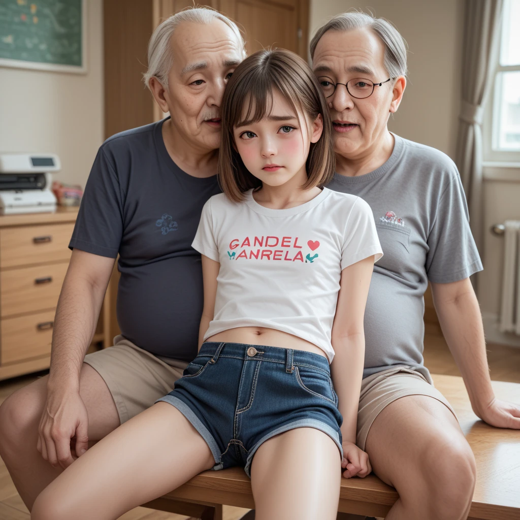 (​masterpiece:1.4)、(1male people:1.9)、1girl、,(:1.2),high school student,beautiful girl,(short ponytails:1.2),akb48,nogizaka46,sailor suit,high ,(A father is touching his delicate girl's crotche:1.9)、student clothes、a closeup、Lying in bed、Father touching the crotch of delicate girl、(Cute 15-year-old delicate girl with semi-long hair and 50-year-old father with short hair)obscenity:1,2、Metamorphosis:1,2、NSFW:1,2、caress:1,2、Wrinkles between the eyebrows、Touching each other's crotches、red blush、toppless、White panties、Dark blue pleated mini skirt、tre anatomically correct,(small breasts:1.2),(skinny:1.2),