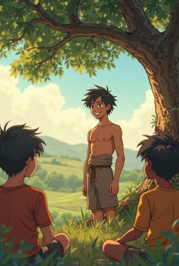younge boy，Barefoot，Abs，adolable，musculature，A dark-haired，Martial arts uniform，Sit on the lawn，Boy，Cute boy，bare-legged，shortpants，Muscles are strong，Healthy Boy，chest muscle