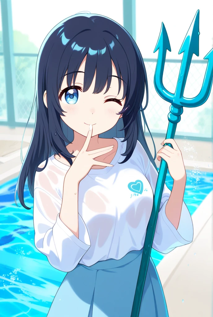 high-level image quality、top-quality、Detailed drawing、Does not blush cheeks、Slender beauty、Docile、White swimsuit、Small eyes、Smaller chest、Twin-tailed、poneyTail、Petanko sitting、Sister sitting、Inner thigh-sitting、a bed,(put index finger on mouth:1.2)
