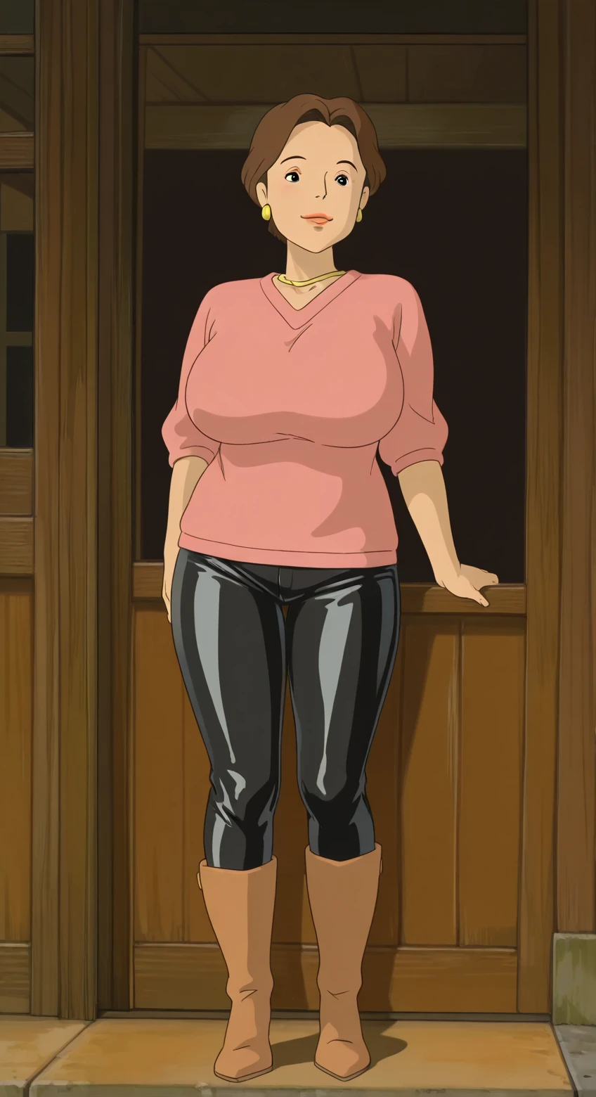 masterpiece, high quality, best quality, 1girl, (muscular female:1.0), (super gigantic breasts:1.0), (closed mouth, half smile), tilda, black hair, long hair, white hair, multicolored hair, blue eyes, glasses, (black compression shirt:1.5), blue pants, black thigh-high boots, (brown overcoat:1.5), black belt with gold buckle, anime screencap, anime key visual, (fully clothed:1.0), full body <lora:Tilda:1>