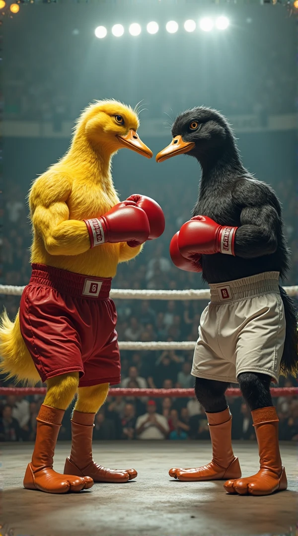 A humanoid cockatiel realist in a suit punching a thug