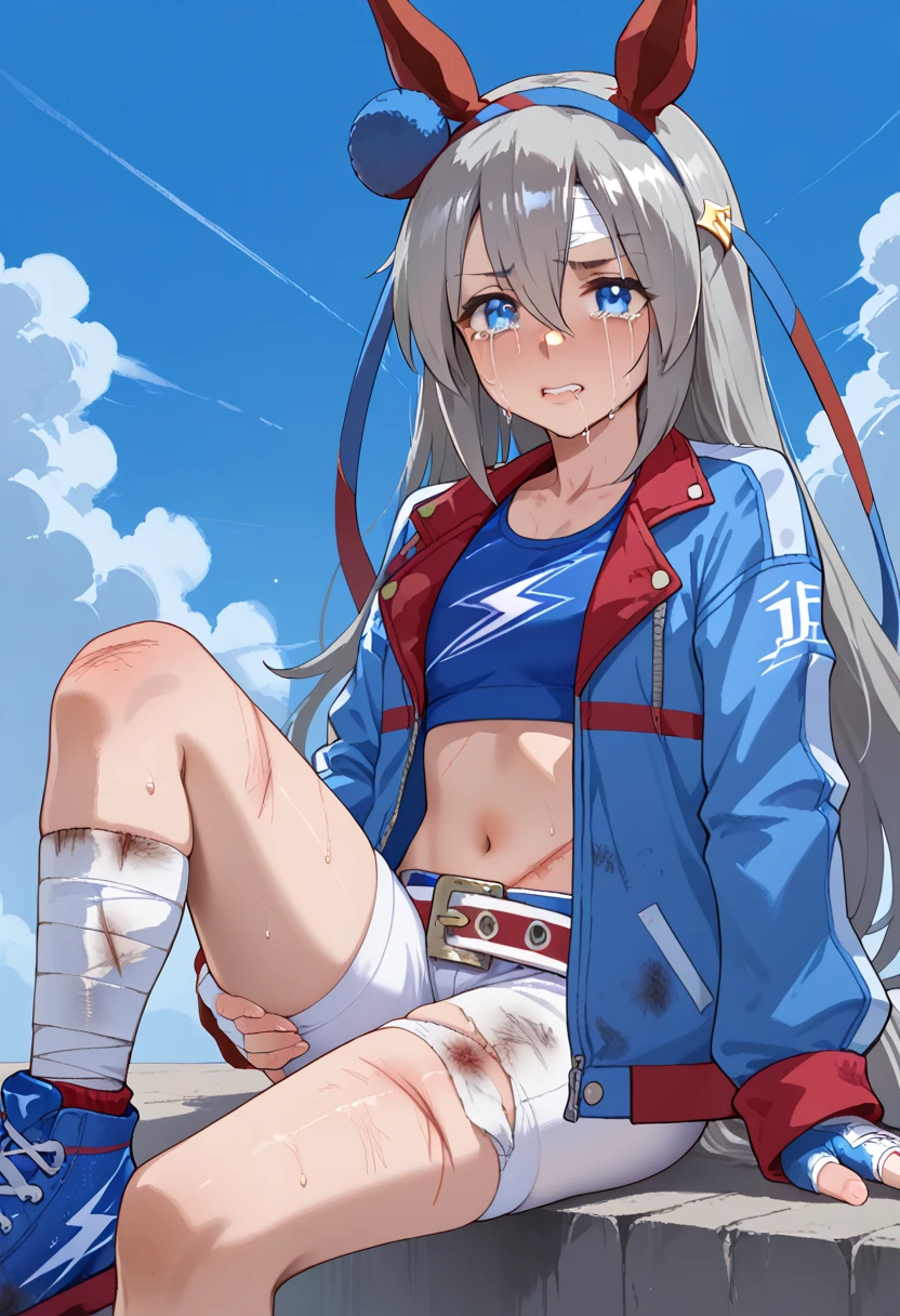 nsfw, (masterpiece:1.1),(ultra-detailed:1.2), (best quality:1.2), (Sketch:1.3), (manga:1.4), 1girl, solo, curvy, glistening skin, (sports bra:1.1), nipples, cameltoe, from below, looking down, detailed background, backlighting (blush) small breasts