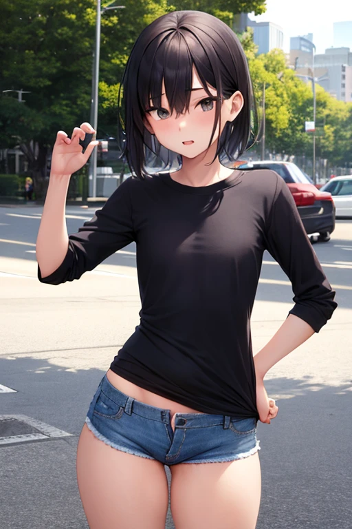 (masterpiece:1.3), (Best Quality:1.3), (Ultra-detailed:1.2), ((kawaii)), Cute, (lovely), ((sexy)), ((Extremely detailed)), 4K, (8K), Best Quality, (Beautiful), Illustration, anime style, (bold line:1.2), Gradation, looking at viewer, //, (bent down:1.1), (arms behind back), //, a cute girl, 1girl, (solo:1.2), gleaming skin, //, (flat chested), (Perfect eyes:1.2), (Perfect iris:1.2), //, darkblue hair color, (beautiful eyes) //, (half closed eyes:1.3), (sexual expression:1.2), Fascinated expression, smile, (blush:1.2), //, modern city background, on rock, twin tails, muscle girl, hard abs, exposed abs, NECKLACE, tight blouse, skirt