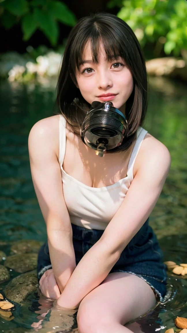 Highest quality, masterpiece, Ultra-high resolution,8k, (Realistic:1.6), (Close-up portrait:1.4) RAW Photos,((Running Wear)),((Nipples seem to be visible)),((Full body photo)),1 person,Omotesando,A slender adult 26-year-old woman,(Full of smiles, )) ,((Pixie cut with cap)),((NEW ERA CAP)),((Looking up at the audience)),Face Focus:1.4,((Shooting from above with a fisheye lens:1.4)),