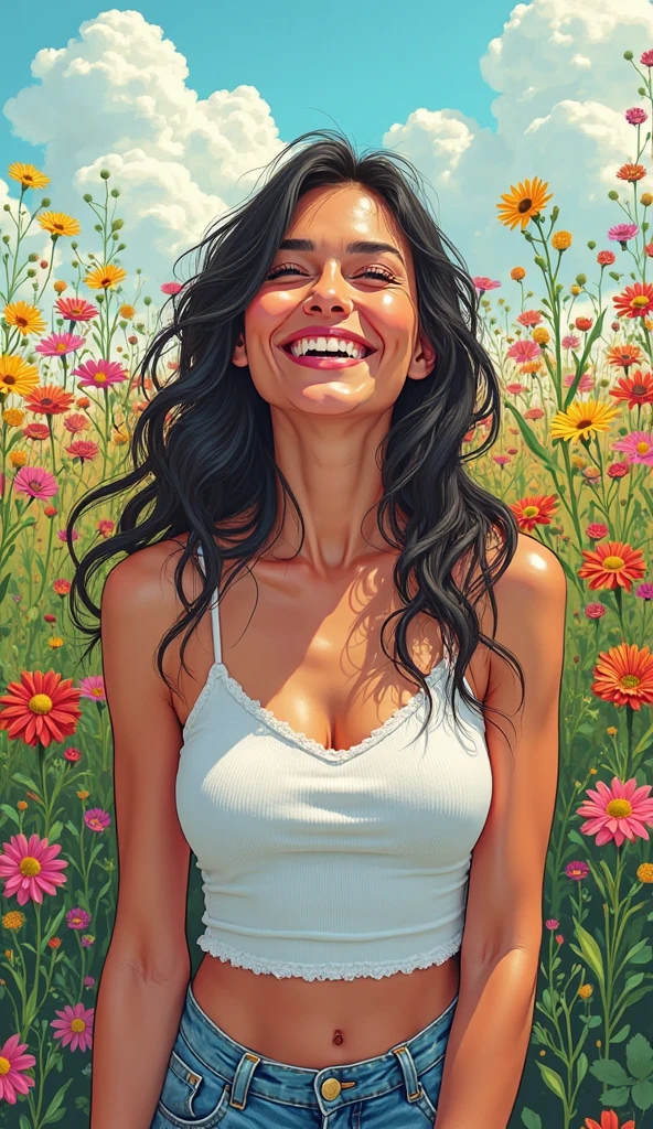 1 sexy girl, long black hair, lavender, nude,, medium breasts, lace dress, smile, garden of flowers, full body, mountains in the distance, light particles, {{{,nsfw,,sexy nude, {{{,nsfw, licking cock, pov, fellatio, oral, licking_penis, hands on penis, cum,cum_in_mouth, cum_on_tongue, facial, bukkake ,}}}nice skin, ultra detailed sketch}} },, }}}, art inspired by Bill Sienkiewicz and Dave McKean
