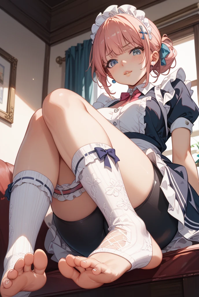 (Super detailed、Ultra-high resolution、8K masterpiece、Vibrant colors)、((Flat Color))、((colorful))、Multicolored lighting、((浮かぶcolorfulな水))、Blue background、
Maid clothesを着て縛られた女、(Golden chains on body、Golden handcuffs)、sit on a round stool、Random Sexy Poses、Angle seen from behind、
(ponytail、Vermilion, silver and gold hair、Big Breasts、Brown Skin、Red lipstick)、(Maid clothes、choker、hair ornaments、Skirt with slits、Knee-high stockings、garter belt、Wedgie Panties)、Beautiful hip line、twice TZUYU、Beautiful blue eyes、(A rich expression、Ahegao、happy、fun)
