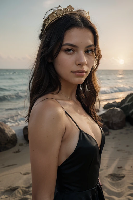 Not very young brunette woman,black eyes brown hair not very thin on the beach