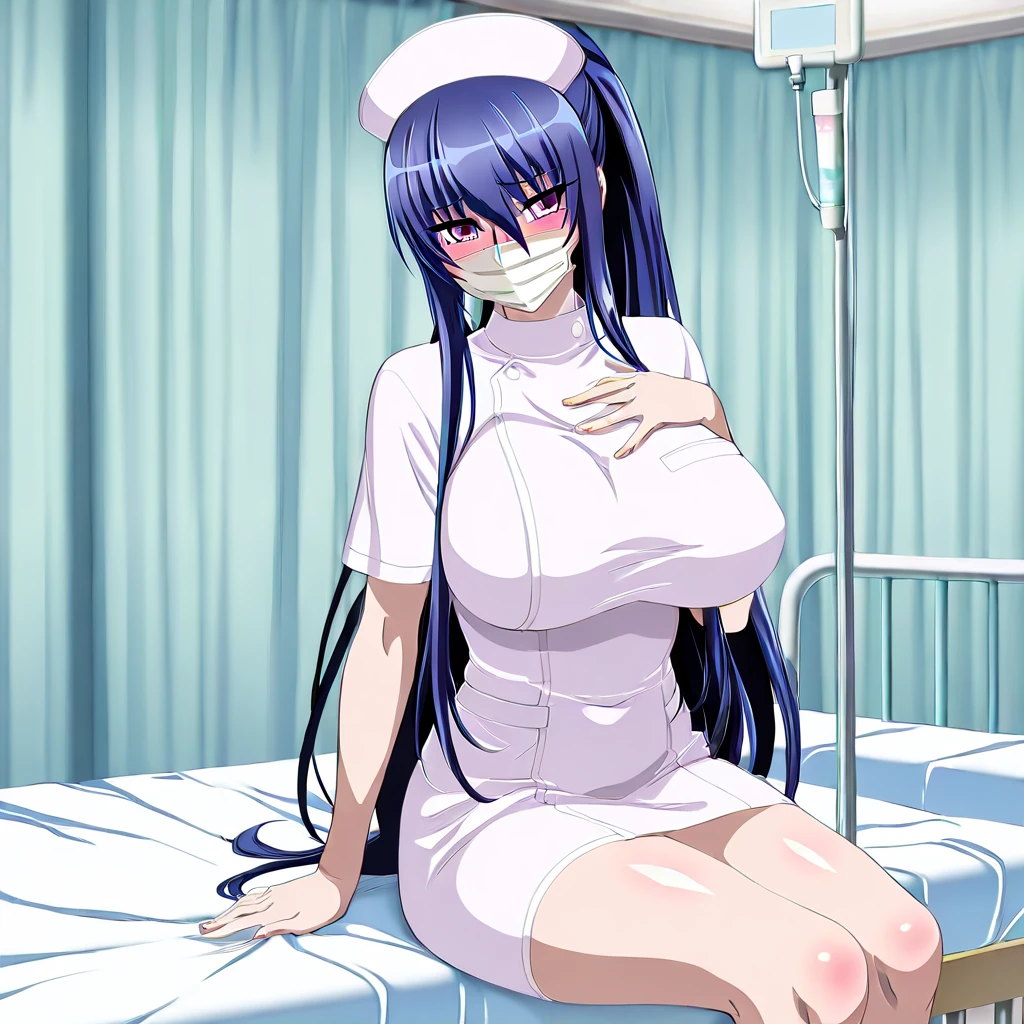 1girl, nsfw, furuderika, long hair, purple eyes, blue hair, blunt bangs, empty eyes, large breasts, nipple, Walking, Hospital, frozen, wet, crying, Naked, (1girl) Blank look, Standing pee,
