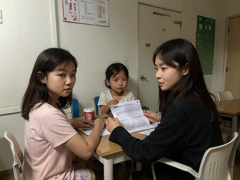 several children are sitting at a table with papers and pens, children, ???, children drawing, kids, handsome, photo taken in 2 0 2 0, intercreate masteration, jinyiwei, study, kids drawing, by Liao Chi-chun, photo taken in 2 0 2 0, exquisite masterpiece, Jinyiwei, study, kids drawing, by Liao Chi-chun, photo taken in 2018, family, Ni Yuanlu, school class, a photo, at home, two boys in the middle, blurred background,