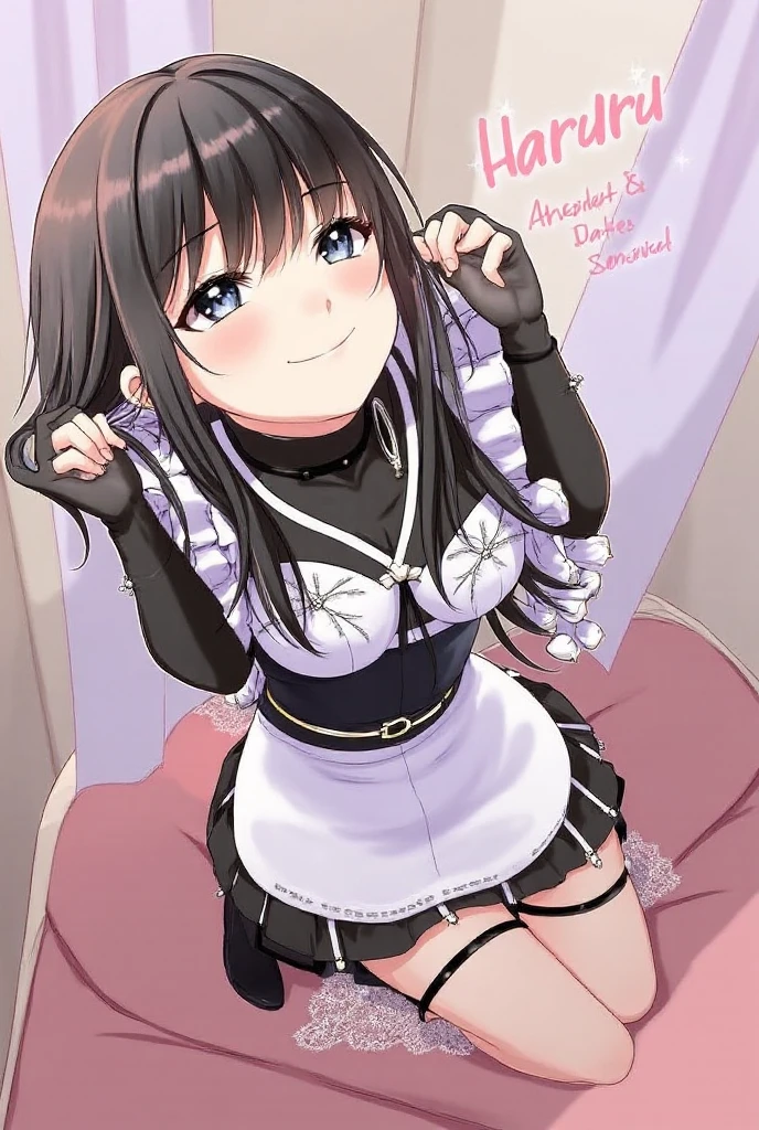 dark hair, cute, nice lingerie, perfect face, blue eyes, french maid, hand up lace skirt, underskirt view, skirt, raised leg, domineering look, view between the legs, lace panties, panties visible, hands on the edges of the skirt, panties peeking out, view from the under of the skirt, lace lingerie, panty view, sexy, smile, teasing look, sissy, transgender, boy dressed as a girl
