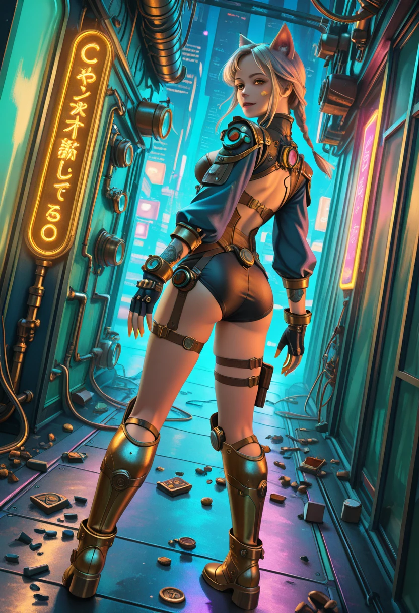 beautiful white swedish woman, 25 years old, cyborg, robot, military, hat, uniform, wearing the garterbelt, garter belt, face and determination, raw short straight blonde platinum hair, long eyelashes, beautiful azure eyes with bright, surrealism, shadow, stereogram, (realistic, realistic: 1.2), pov, atmospheric perspective, cinematic lighting, ray tracing, 8k, super detail, best quality, masterpiece, good detail, (canan EOS R6, 135mm, 1/1250s, f/2.8, ISO 400:0.9), weapon, neckline, back, Round ass, Russia.