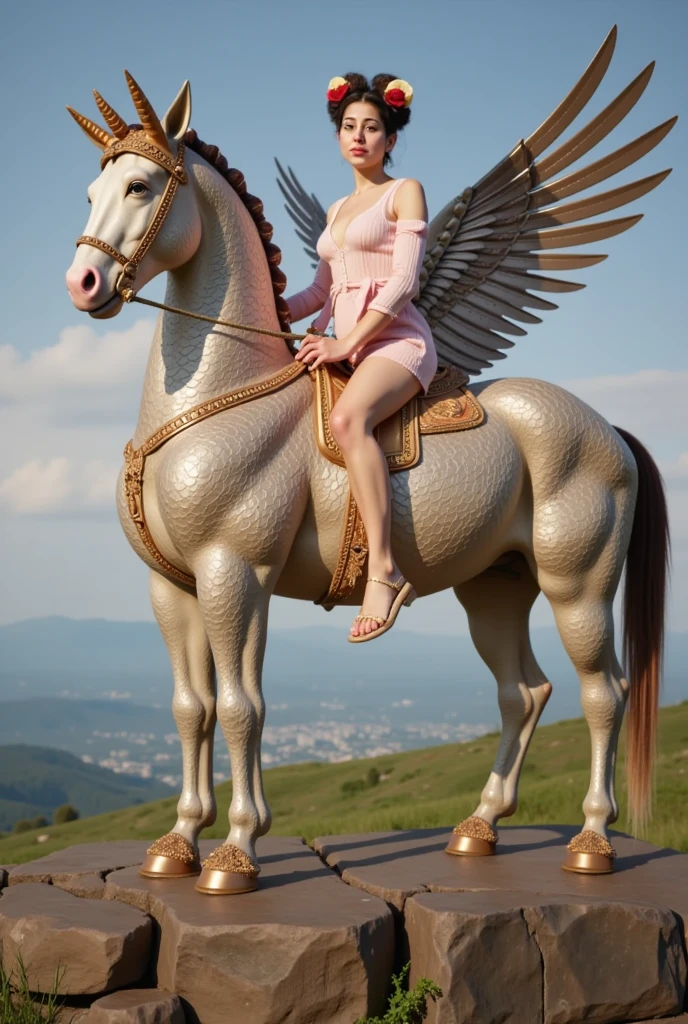 A female centaur,She is famous in the multiverse,She is both a female centaur, half human, half horse, half horse,It is also a heroic move,Her image incorporates the female body of the horse's head, neck and shoulders,Transforms into a beautiful female human upper body,Female, half-centaur, half-human, half-horse, half-human,and female half-horses performing feminization with chimeras with beauties,It's like a chimera of a female human and a female bodyized half-horse,This chimerization is based on powerful futuristic technology。The ultra-wide-angle lens captures the beautiful and ethereal image of her light wings on the ionosphere and making jumps。Her front half is a tall, sexy body with obvious feminine characteristics,Has K cup teardrop-shaped giant tit chest,Small man-waisted butterflies span long legs,The half-horse of the back half of the body is embedded in the front half of the body at the hip position,The horse-shaped half-horse torso form of the back half of the body is completely female and humanized,A sexy bent dog style shaped chest cavity embedded from the upper end of the sternum is embedded in the hips,Then there are the waist and abdomen of sexy beauties and straight hips,Her entire body has been completely feminized,Includes the half-horse part of the hind body,Mechanize the anti-joints and feet in the shape of the hind leg horse's knee and personify these parts,Make the legs graceful and slender,She has four slender legs like a supermodel,Under the legs are the feet of humans wearing skyscraper heels,Use Midjourney's advanced stroke tools and color palettes, as well as texture packs, model packs, and texture tools,Concentration,Femaleize all parts of her original equine physiologic appearance,And give these parts an ergonomic appearance,Fine treatment of details in the structure of the back body, chest, abdominal cavity and hip legs,Tighten the contours of the chest and abdomen of the transverse posterior body,Tighten lines,Add feminine mechanical