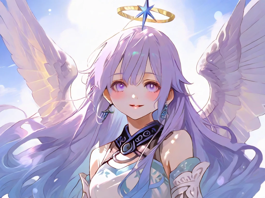 (((A close up view: 1.4))) of an anime teen girl, (standing in a river), (((half naked))), cinematic light, slim body with curves, skin is perfectly white, soft, and smooth, , Extremely delicate and beautiful CG illustration, best quality, high resolution, dynamic angle, full-length lens, (1 girl), floating, soft light, high-key lighting), glowing light, purple halo, feathers fluttering background, blue crystal, (((half naked)))