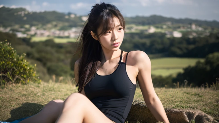 Kasumi, brown eyes, (best quality, ultra-detailed), (realistic:1.37), beautiful and detailed face, ultra-realistic texture, delicate face, delicate body, red lipstick, bright colors. High definition, 8K, well defined legs. 