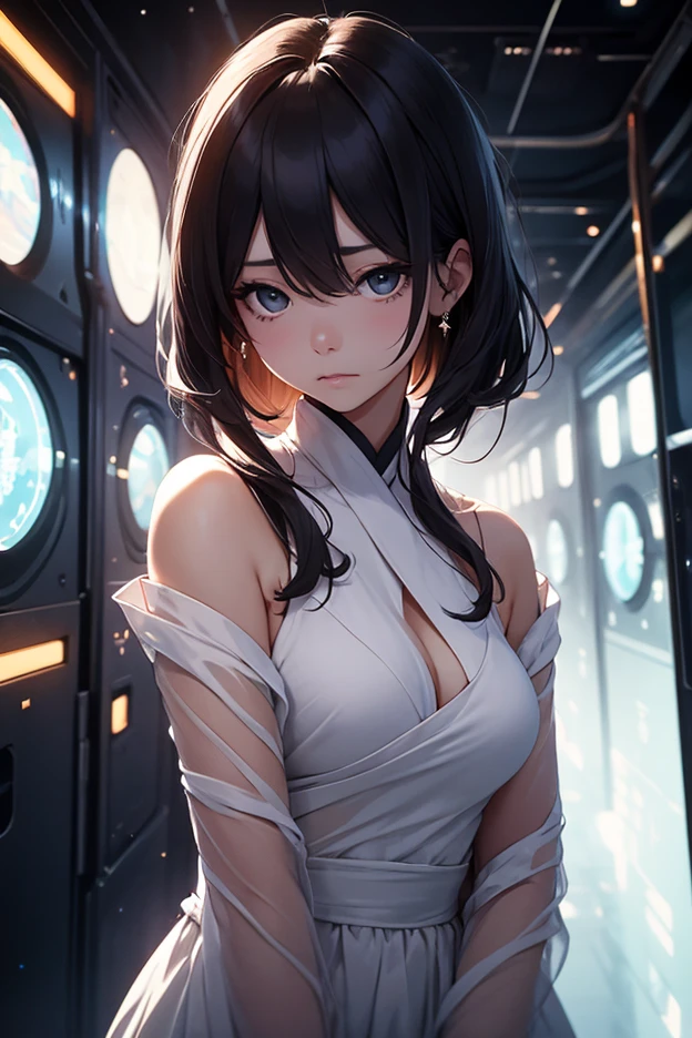 (looking away, shift off center, cinematic perspective), 1woman, under the bridge, straddle a thick book and put it on her feet, lean back, orgasm face, pubic hair, small earrings, small breast,
