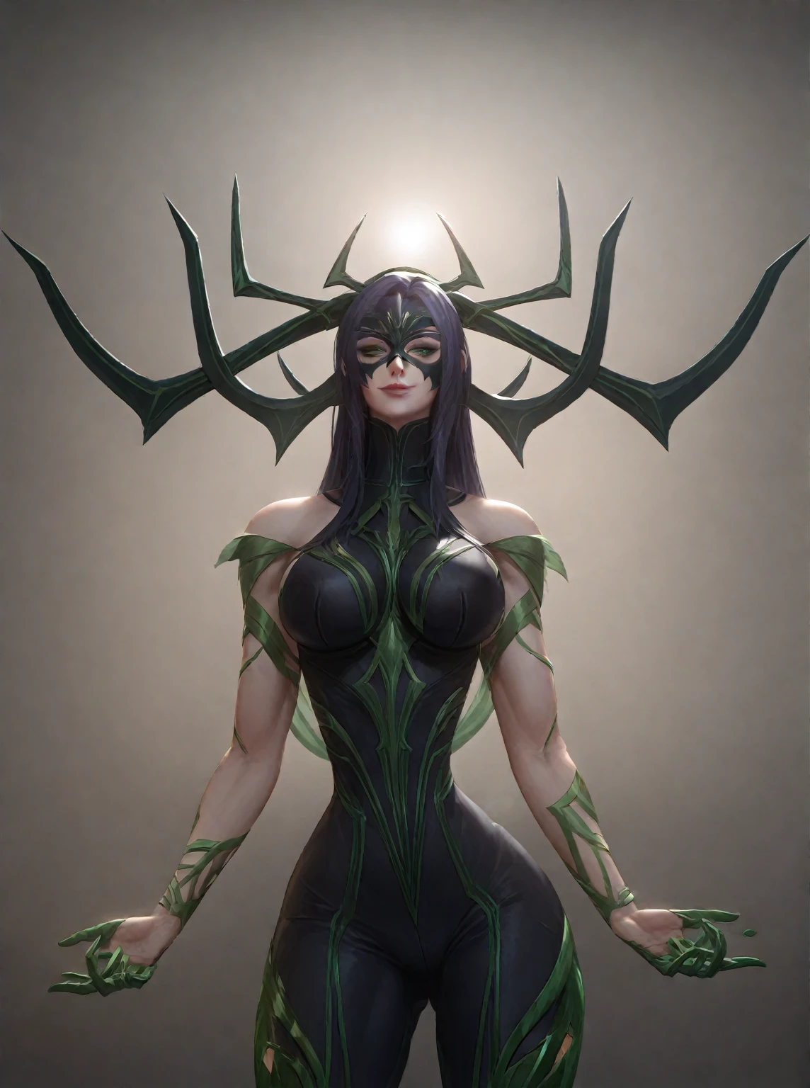 Poison Ivy from DC, big breasts, frontal, full-length, looking at the camera, facing the audience, standing pose, simple background, three-dimensional light, detailed full-body concept, sleek digital concept art, beautiful full-body concept art, art trend, CGsociety full-length,