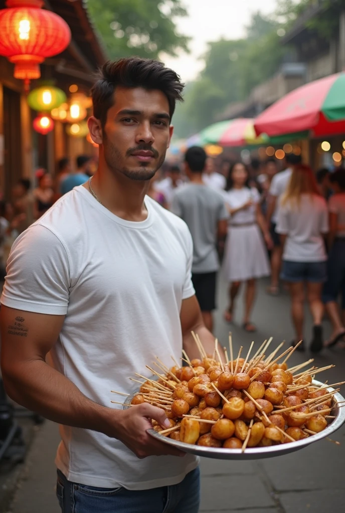Fruit display In the background, market, market display In the background, vegetable display In the background, very hairy armpits, hairy pubic, hairy crotch, hairy body, In the charming picture there is a handsome Chinese 17 years old boy with his big bulge, muscular body, background in the sky has big bold sun,  His charm radiated as he proudly showed off his sweaty very hairy armpits in a full standing pose.. He wore a white sexy thong, that highlighted his figure, He stood in the middle of the crowded traditional market environment., Bathed in the golden light of a beautiful day. With unparalleled attention to detail., This photorealistic portrait combines the style of National Geographic., Capture every detail of his textured skin in 8k resolution. Leica digital SLR camera. His features were clearly visible., From the deep-set eyes to the chiselled jawline., Make this image a true masterpiece..Lift. (8K UHD、RAW Photography、Photorealistic Portrait Leica Digital SLR、Lifelike images), big bulge in his very thin thong