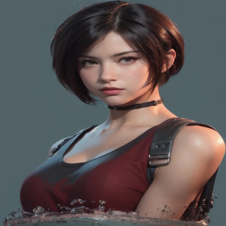 (masterpiece), (Highest image quality), 8K resolution, Super fine, Super fine, realism, realism, tifa lockhart、small face、no makeup、short hair、dark brown hair、Detailed beautiful eyes、cool pose、Bust B Cup、Slender Body Type、concrete wall、metal pipes