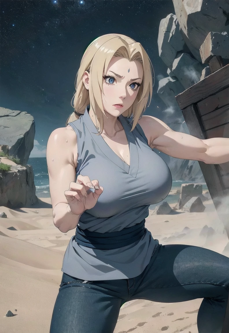 Tsunade senju, behind the head, showing behind the head , she is looking at the horizon , ((She has her back turned)), ((showing her back)), ((facing away from the camera)), facing away from the viewer, masterpiece ， Best quality at best， (1girl)， Tsunade Senju， Large breast，（ass), (big buddha ), Raised sexy， shy，long blonde hair, （brown eyeballs:1.4)， the cherry tree, busty figure, huge breats, busty, cleavage 