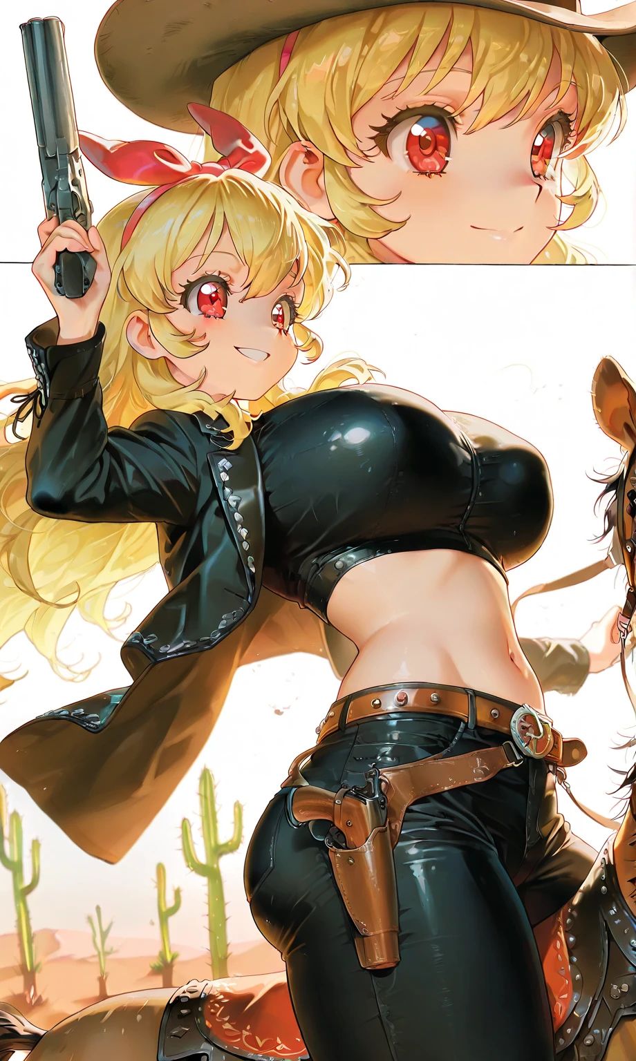 Meliodas in female version with medium breasts was wearing a black leather jacket