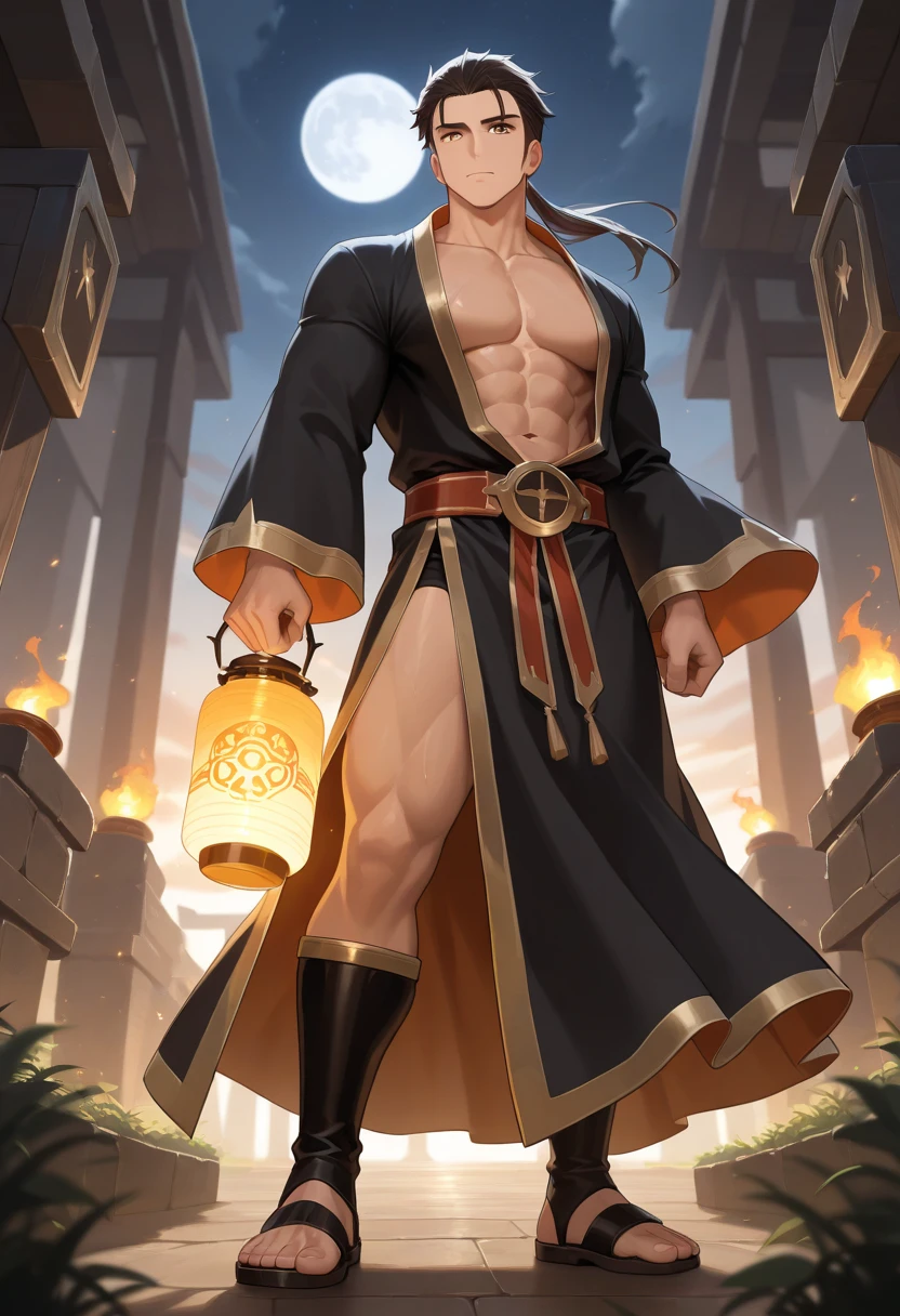 ((masterpiece, best quality)),(complex light),solo,solo focus,1boy,asura, white hair, glowing eyes, furious, golden arms, simple background, fighting stance, destroyed debris background