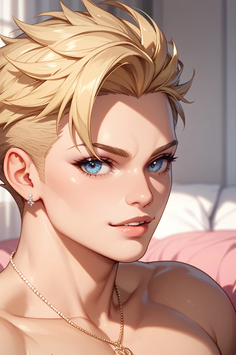 (a high resolution:1.5),(Super realistic:1.5),(skin texture:1.5),(dark skin:2.3),(Justin Bieber Athletic young man seduces you with his lust:1.95), (Look here:1.3),Beautiful muscles, Constricted Waist, perfect male buttocks:1.35)、(rosy cheek:1.15), (Beautiful red lips:1.25),(quality shiny hair:1.6),(Layered hairstyle:1.15),、sexy panties, necklace on the neck, bracelet on the wrist、(earrings:1.05), lying on his stomach