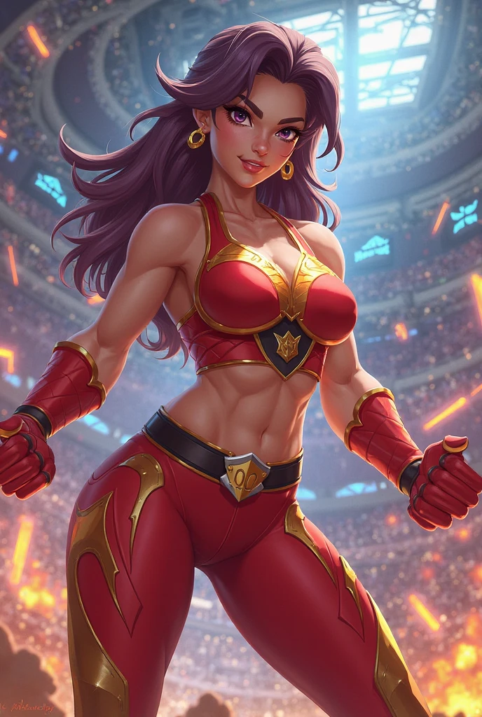 (best quality,4k,highres,masterpiece:1.2),ultra-fit,well-built,(muscular:1.1),(strong:1.1),midriff exposed,abs,(impressive physique,toned body),short skirt,lifting off as she starts to fly,(powerful takeoff),(forceful ascent),eyes glowing red,menacing,comic book art