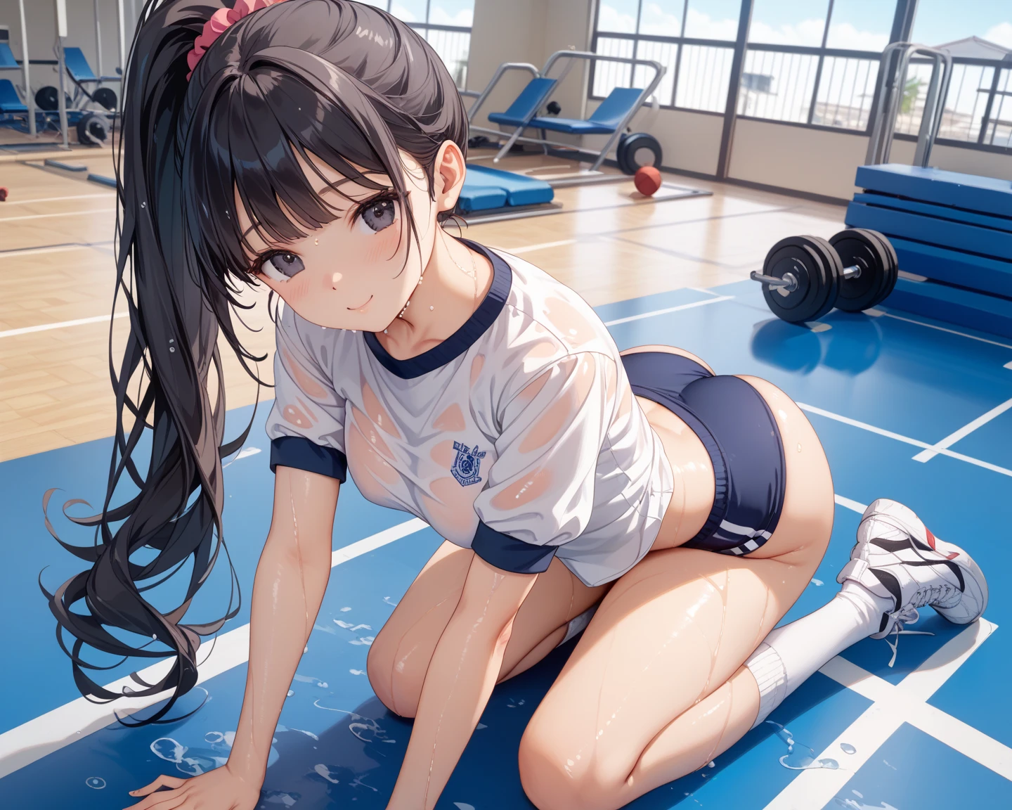 8K ultra-high resolution, Highest quality, Super detailed, Awards, (Beautiful and vivid background,Modern:1.2), (RAW Photos, Realistic, Photorealistic:1.15), Beautiful Skin:1.5, ((Kitagawa Marine:1.2)), BREAK (Red eyes:1.2), (cute, A sensual and attractive gal with red eyes who seems to come out of an anime., Detailed face, Detailed eyes, Complete blush, Eyes moist with tears, smiley face, grin:1.2), BREAK beautiful tanskin:1.2 BREAK