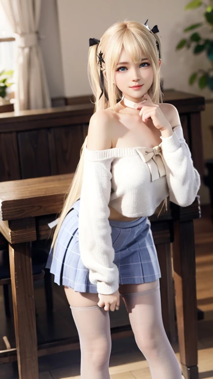 "1 girl, incredibly detailed 8k computer graphics, perfect model, mesmerizing idol, Stunning face, unearthly beauty, virgin white hair, ring braids, Charming Blue Eyes, White shirt, pleated gray skirt, brown tights, lean on the table , whole body, legs spread, pussy visible, thong mesh, unbutton your shirt, bare chest, Background room, maximally depraved