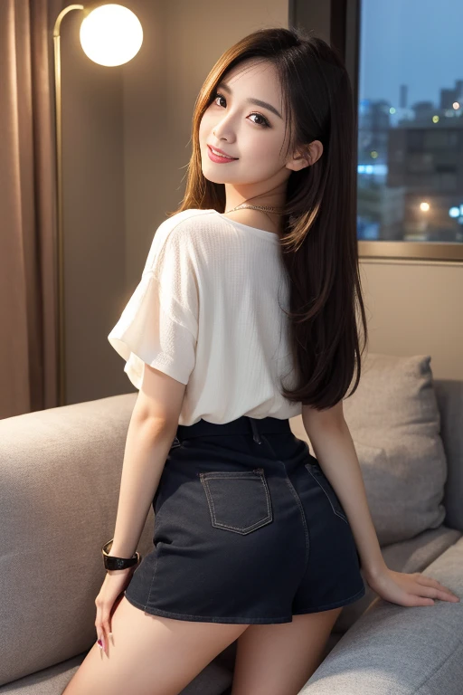 woman、her hands are tied、((put your hands behind your back))、((Place your hands together and cross them behind your back))、(((Her wrists are tied with rope)))、shibari、Beauty、20Year、university student、(anatomicaly, Has two arms and two hands)、In a lighted hotel room、Standing by the window、Outside the window is the night sky、There are many stars、Wearing a short-sleeved blouse、Wear a high school student-style miniskirt、Uniform eyes、Proportional ratio、Small breasts、Small face、(I can see from head to heel), Black Hair, bangs, swept bangs, Straight hair, Nervous, Messy Hair, Floating hair, Cinema Lighting, tachi-e, First-person view, throw, From behind, F/1.2, Nikon, Surrealism, 超High resolution, Highest quality, High resolution, 8k, Textured skin, anatomicaly正しい体,