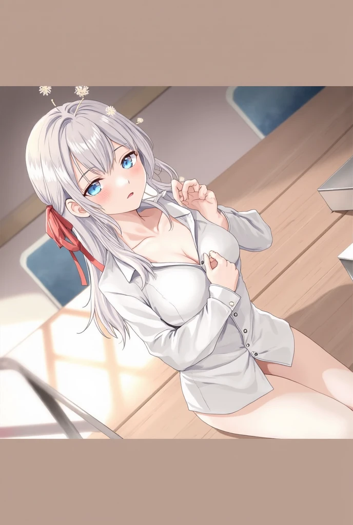 Wet, white hair, wet clothes, transparent clothes , ejaculate