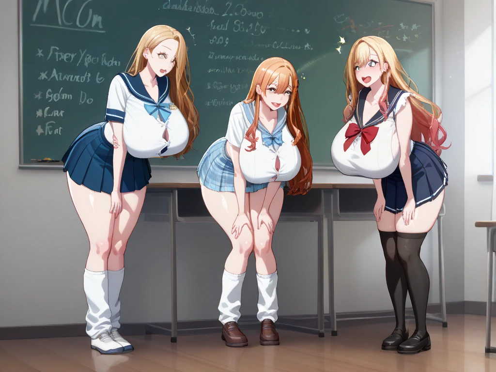 (nsfw), masterpiece, highest quality, High resolution, (To Love-Ru,(Tiayu:1.3),Blonde,Long Straight Hair), 1 person, (Topless:1.5), (tits:1.5), (Big Breasts:1.5), (Suit skirt), (Put your arms behind your back), Leaning forward, Are standing, (School,classroom,Pupil,blackboard), smile