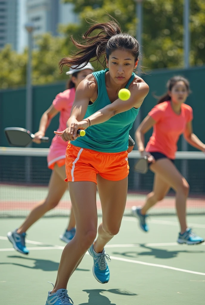 A 15-year-old junior high school student who is a little chubby.
She plays soft tennis and is super strong.