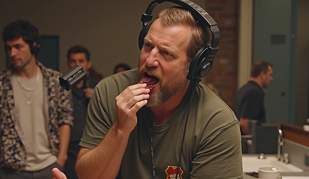 There's a man on a cell phone in front of a television, Huell Babineaux, do programa de TV hit 9 0 s, Mike Tyson com um sapo, programa de tv, 9 0 s comercial de brinquedos, 1996), sitcom captura de tela, thanos comendo um big mac, eating camera pov, bad vhs quality, devours a hamburger